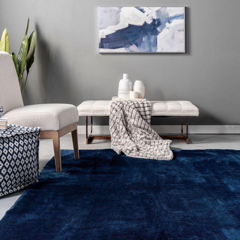 nuLOOM 2' x 10' Cozy Plush SuperiorWash Area Rug, Machine Washable, Non-Slip, Soft Fluffy Shag Carpet for Living Room Bedroom Nursery, Loni Navy
