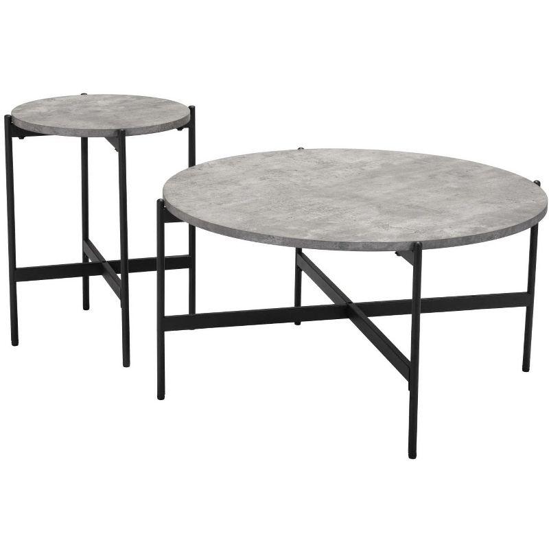 Gray and Black Round MDF and Steel Coffee Table Set