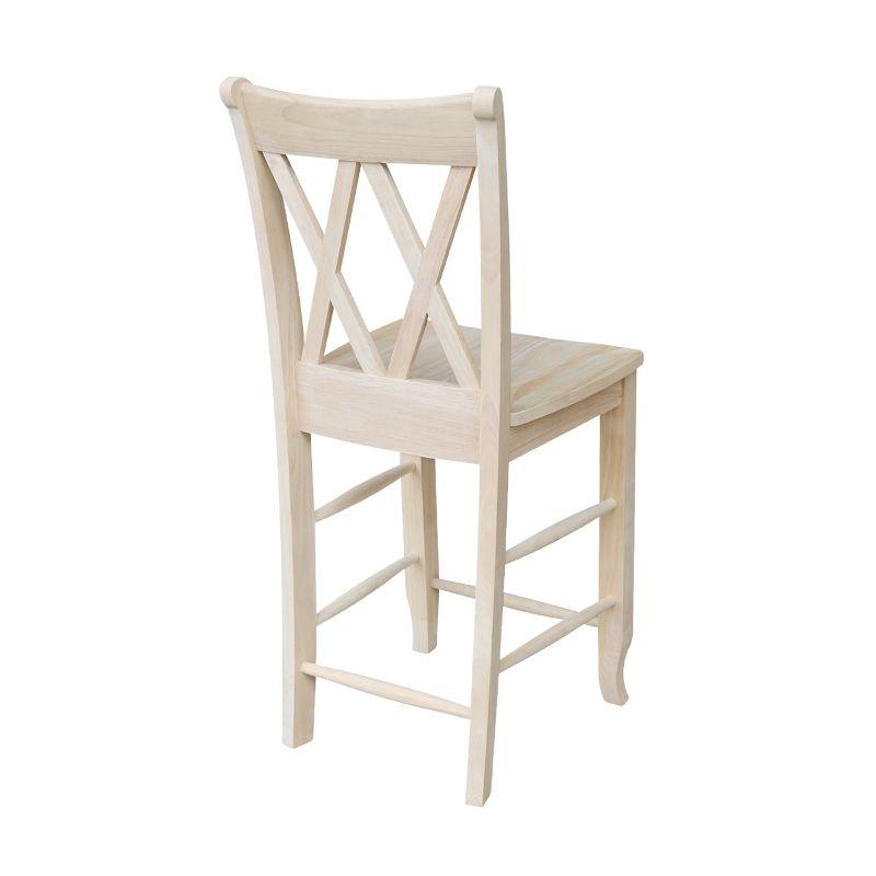 24" Double X Back Counter Height Barstool Unfinished - International Concepts: Solid Wood, Kitchen Island Seating