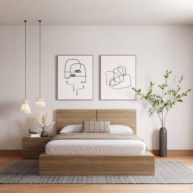 Nexera Queen 3pc James Bedroom Set Brown Oak: Modern Style, Platform Bed, 1 Nightstand Included