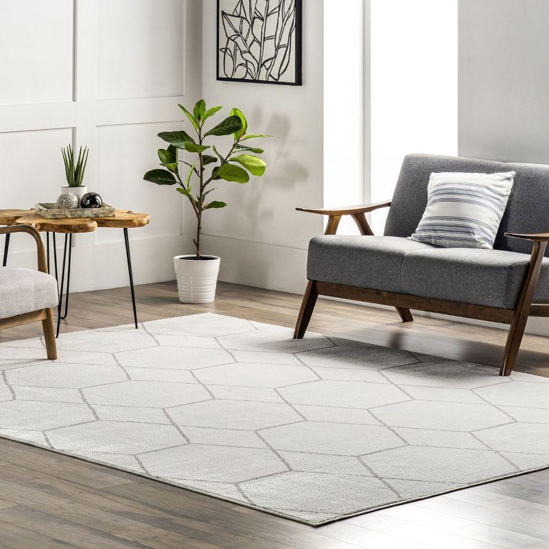 Beige Geometric Honeycomb 5x8 Synthetic Area Rug