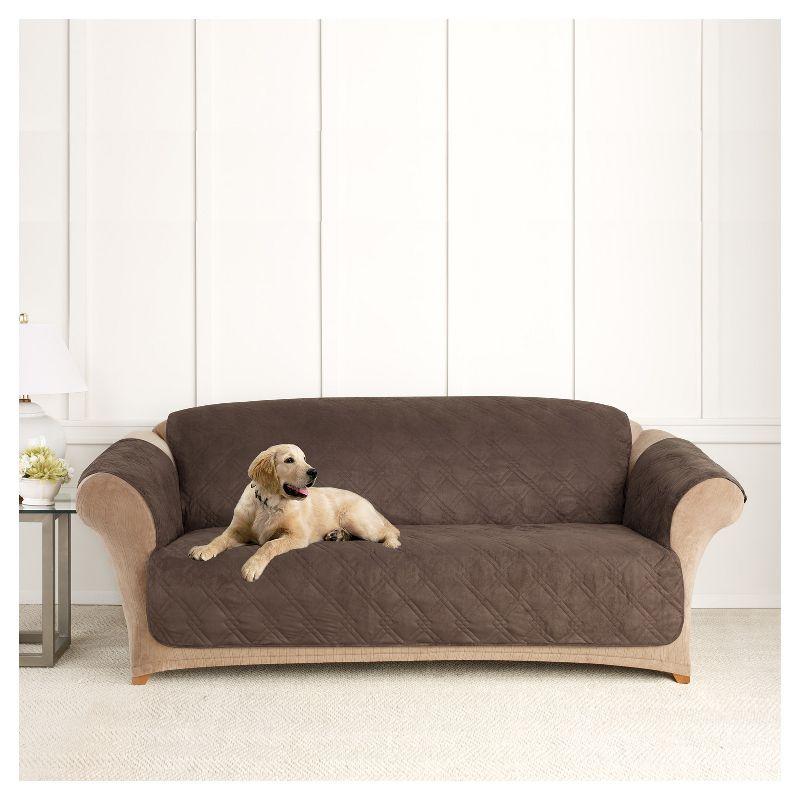 Microfiber Non-Skid Sofa Furniture Protector Chocolate - Sure Fit: Pet-Friendly, Machine Washable, Indoor Slipcover
