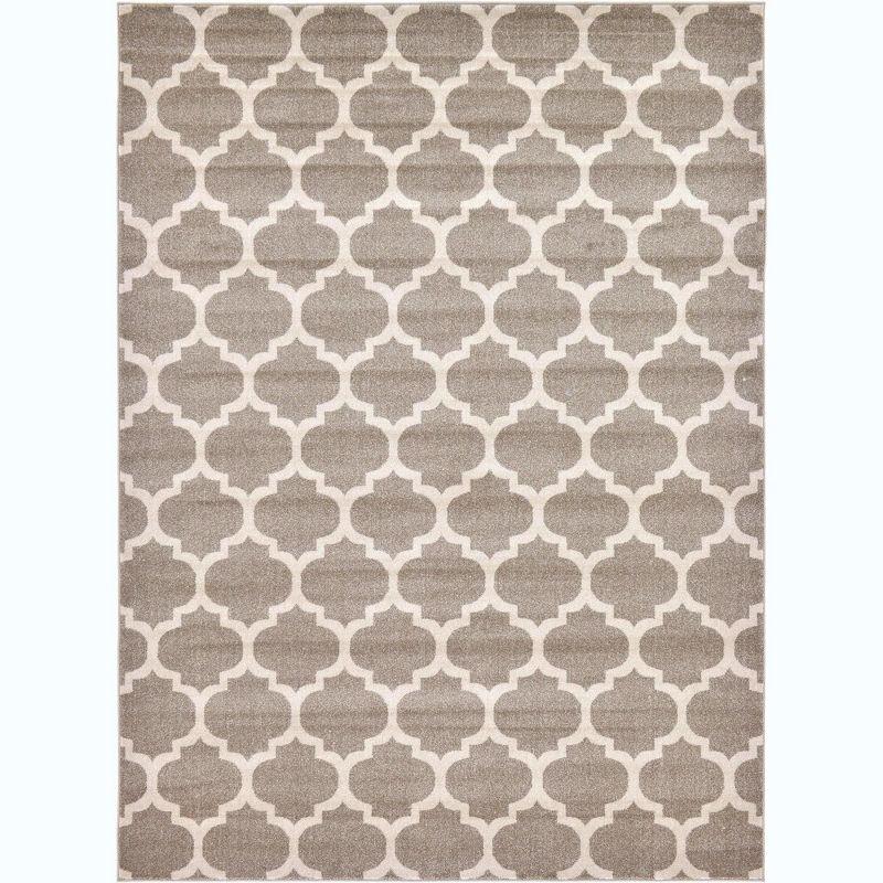 Light Brown Trellis 8'x11' Easy-Care Synthetic Area Rug