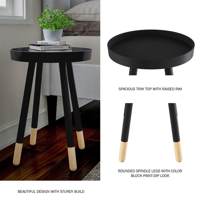 Black and Natural Wood Round Tray Top End Table