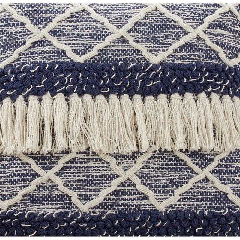 18"x18" Poly-Filled Moroccan Design Square Throw Pillow with Fringe Navy - Saro Lifestyle