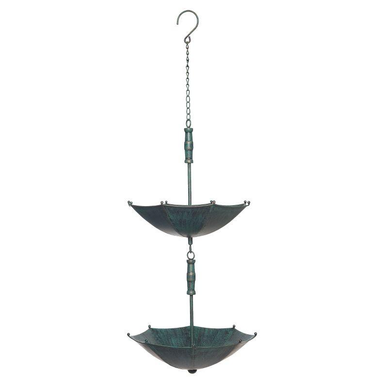 Transpac Metal 29.75 in. Blue Spring Patina Umbrella Hanging Bird Feeder