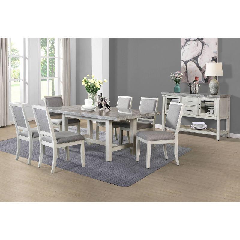 Gray Marble Top Rectangular Dining Table with White Wood Base