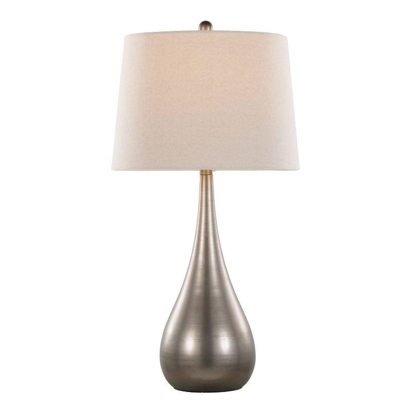 Aged Pewter and Natural Linen Teardrop Table Lamp Set