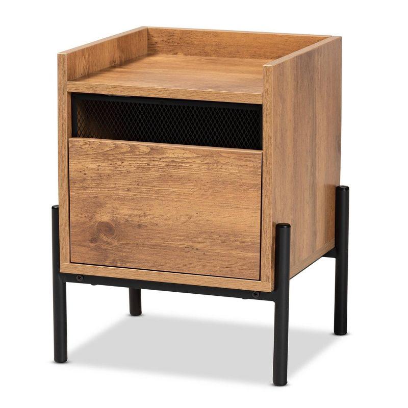 Tasman Natural Brown Wood and Black Metal End Table with Storage