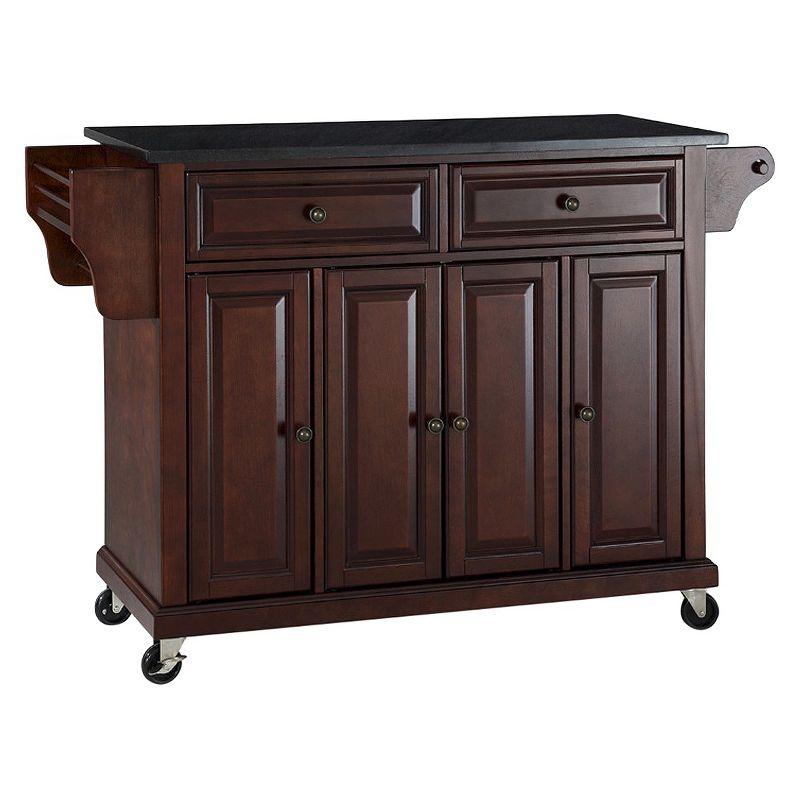 Crosley Solid Black Granite Top Kitchen Cart/Island - Vintage Mahogany : Rolling Storage, Towel Bar, 4 Doors