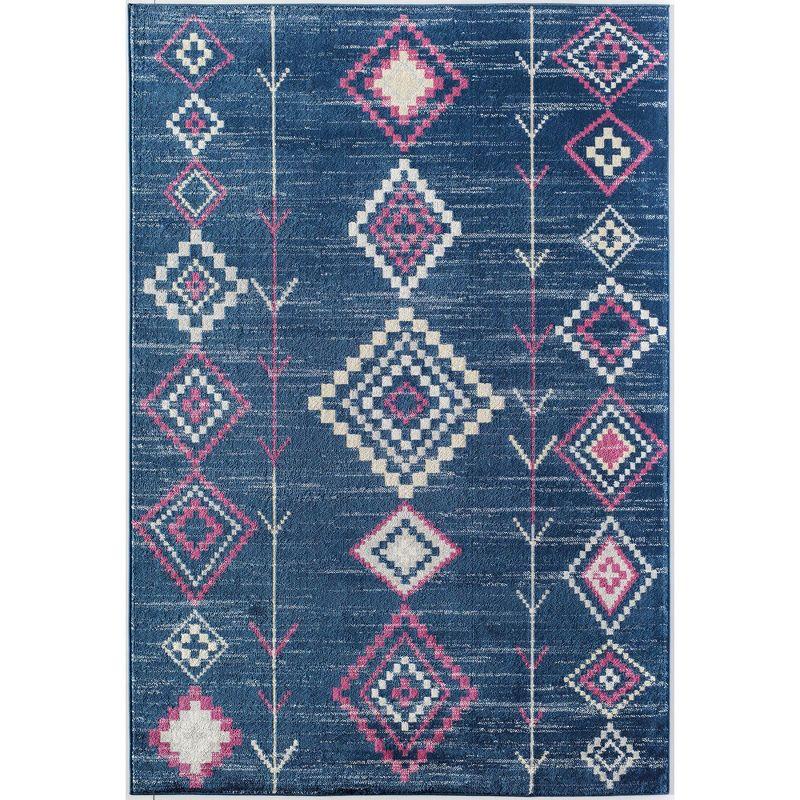 Soleil Native Navy Blue 2'x4' Synthetic Tribal Area Rug