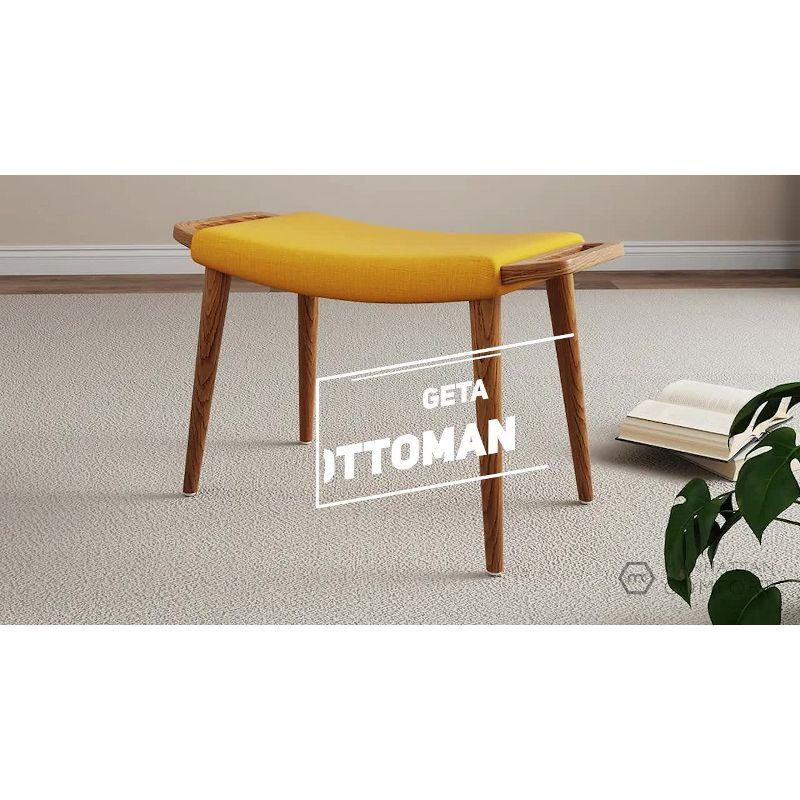 Manhattan Comfort Geta Ottoman Yellow: Upholstered Linen Footstool, Padded Seat, Ash Wood Legs