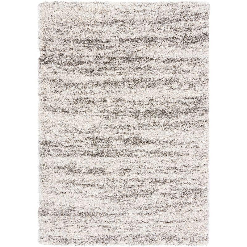 Ivory and Grey Shag Synthetic Area Rug 5'3" x 7'6"