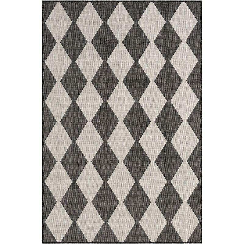 Nourison Positano Retro Diamond Flatweave Indoor Outdoor Low Pile Area Rug Black 4' x 6'