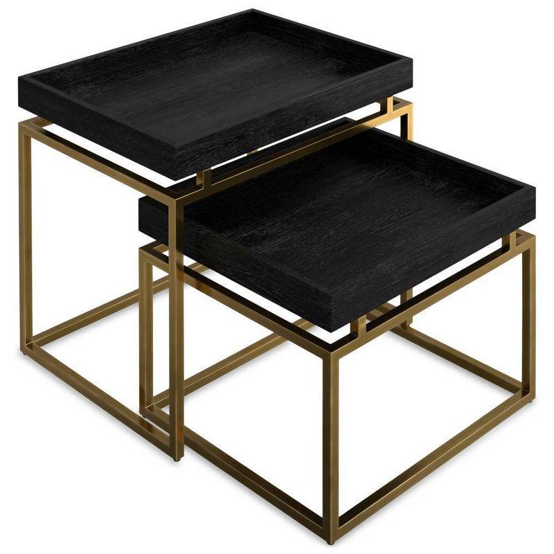 WyndenHall Audrina 2pc Nesting Table Black/Gold: Contemporary Rectangle Side Tables, Metal Frame, No Assembly Required