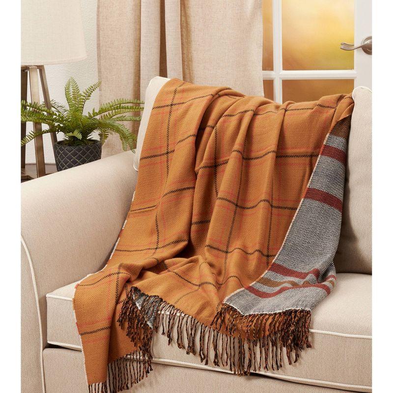 Design Imports 50"x60" Reversible Plaid Throw Blanket Rust : 20x20 Inch Polyester, Machine Washable Cloth Napkins