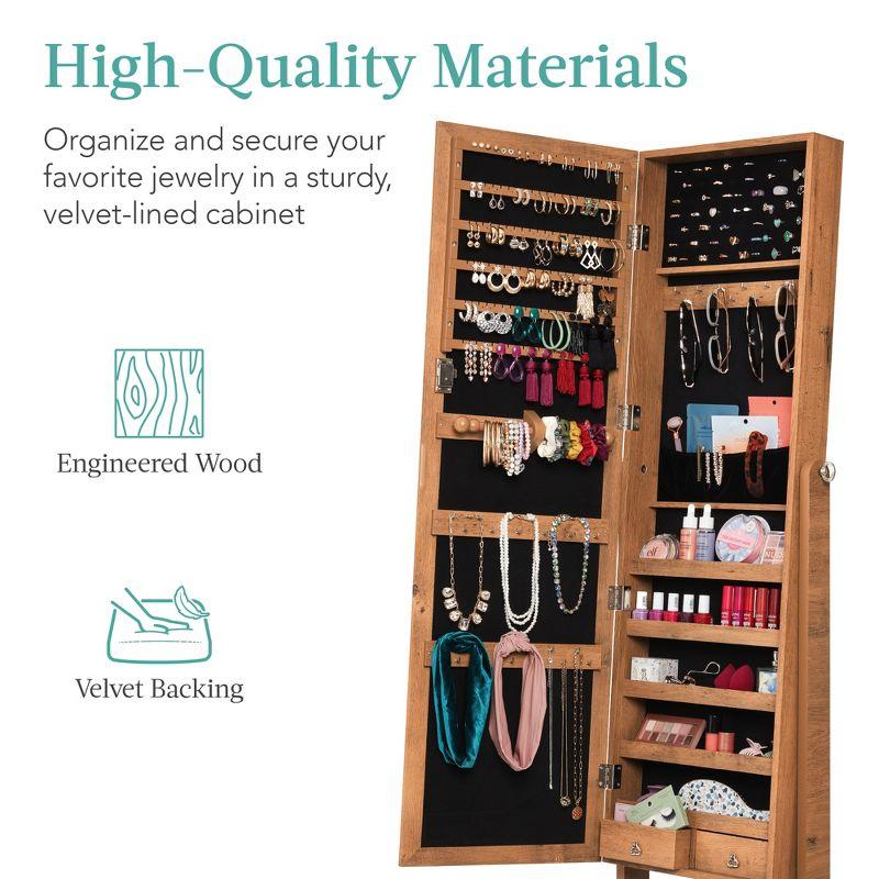 Best Choice Products Jewelry Armoire Cabinet, Full Length Mirror w/ Velvet Storage Interior, Lock