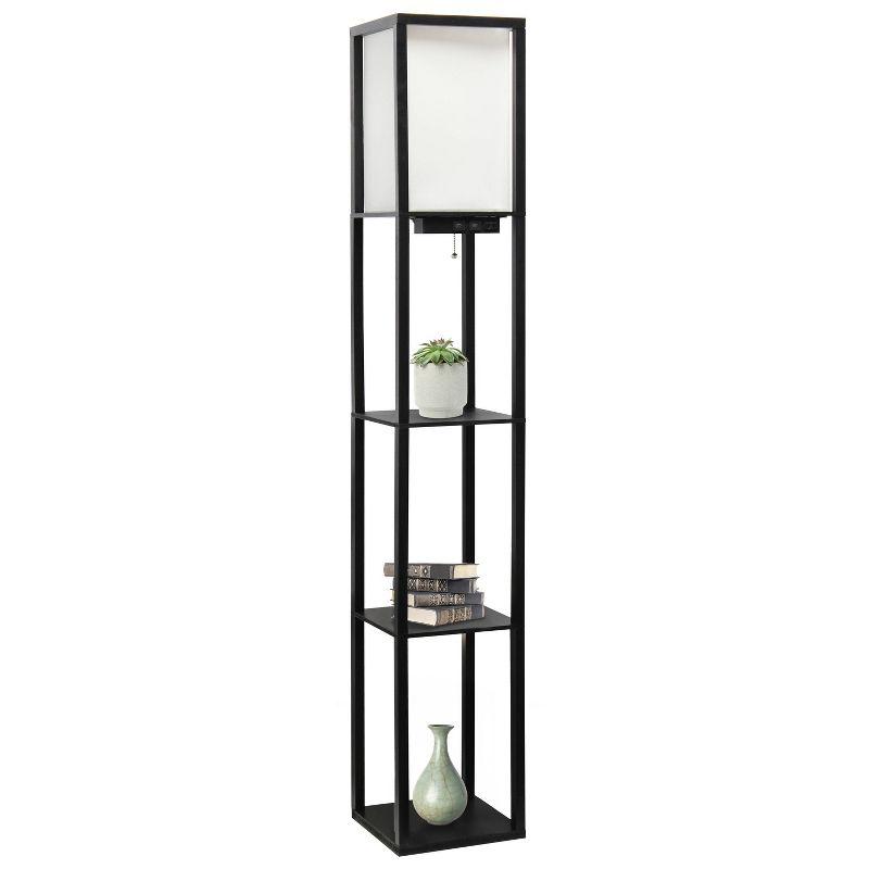 Creekwood Home Classix 62.5" 3-Tier Storage Floor Lamp with Charging Ports and Outlet