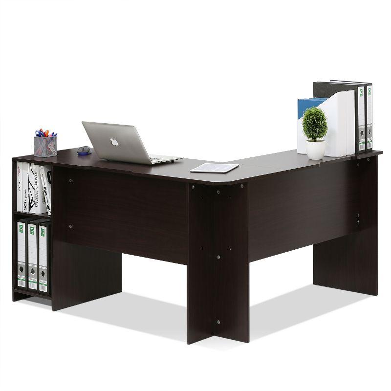 Furinno L-Shaped Computer Desk Study Gaming Table Corner Workstation with Open Bookshelves,Espresso