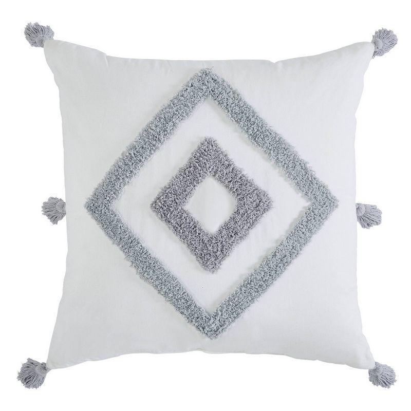 VCNY 20"x20" Oversize Tufted Boho Diamond Cotton Square Throw Pillow White: Tasseled Edges, Hidden Zipper