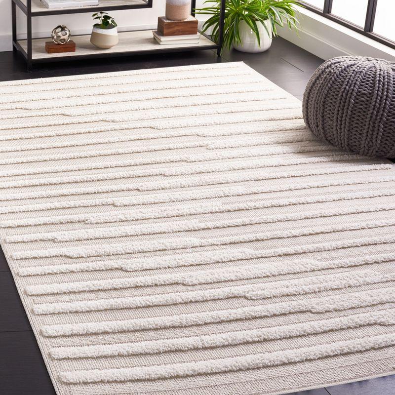 Ivory Geometric Square Synthetic Easy-Care Area Rug - 6'7" x 6'7"