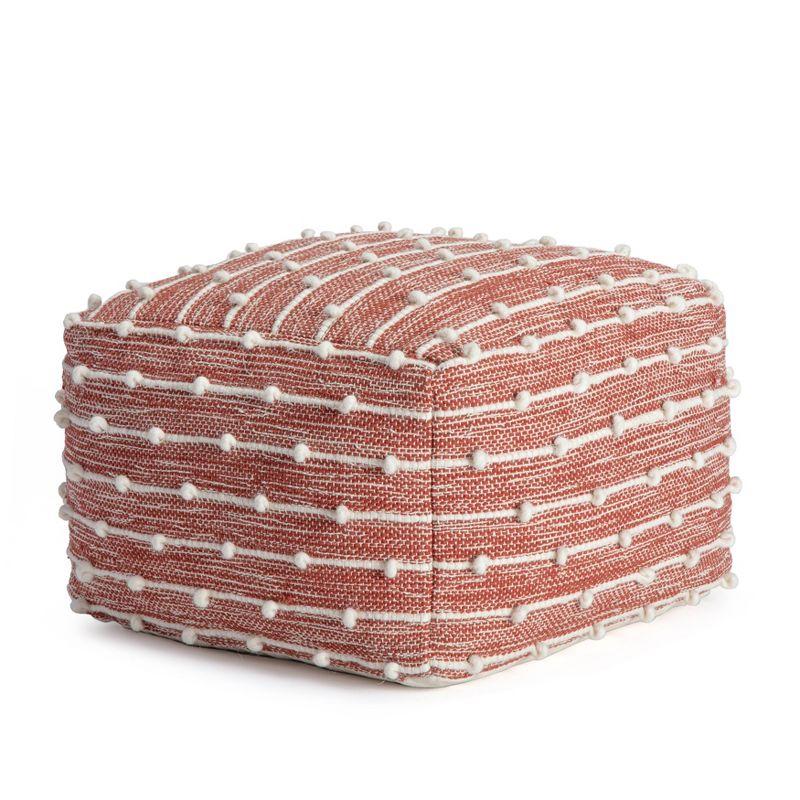 Penelope Handcrafted Cotton-Polyester Red/Ivory Pouf Ottoman