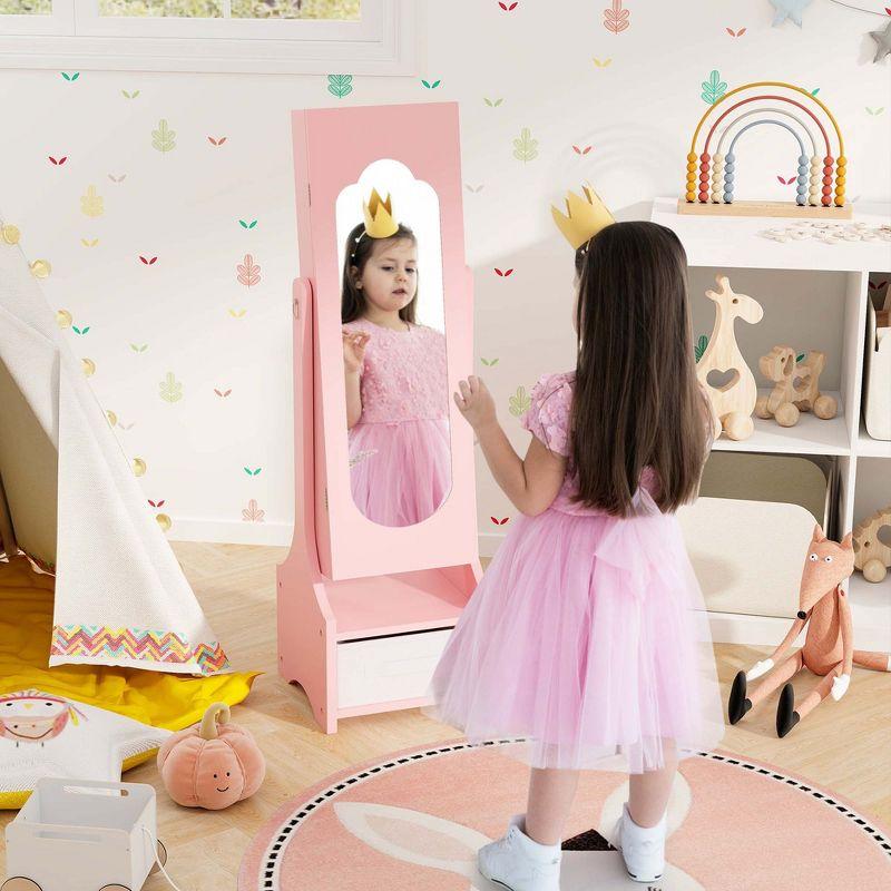 Infans Kids Vanity Table & Stool Princess Dressing Make Up Play Set for Girls Pink