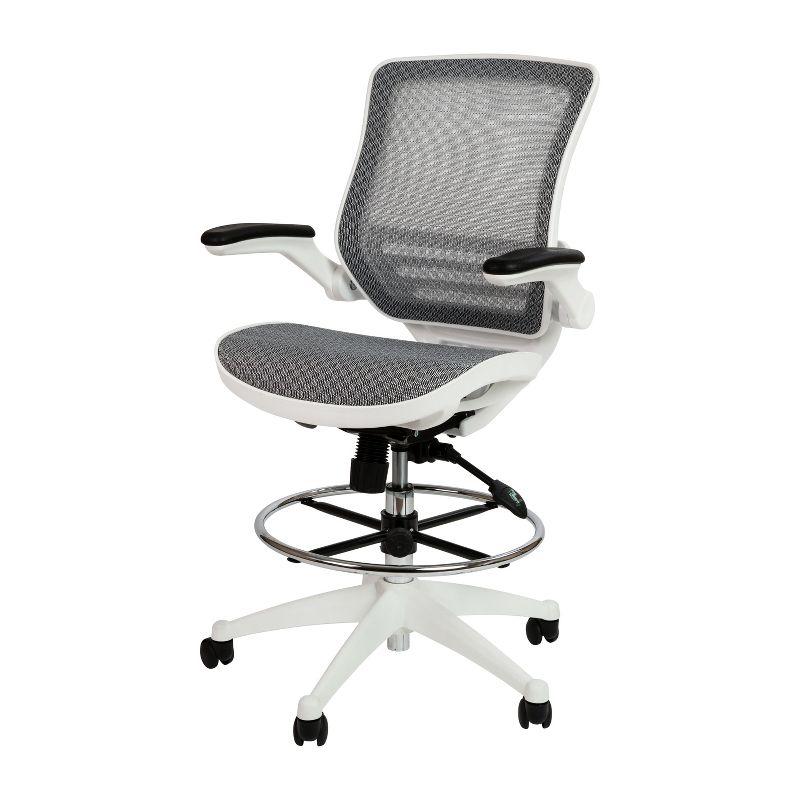 Gray Mesh Mid-Back Drafting Chair with White Frame