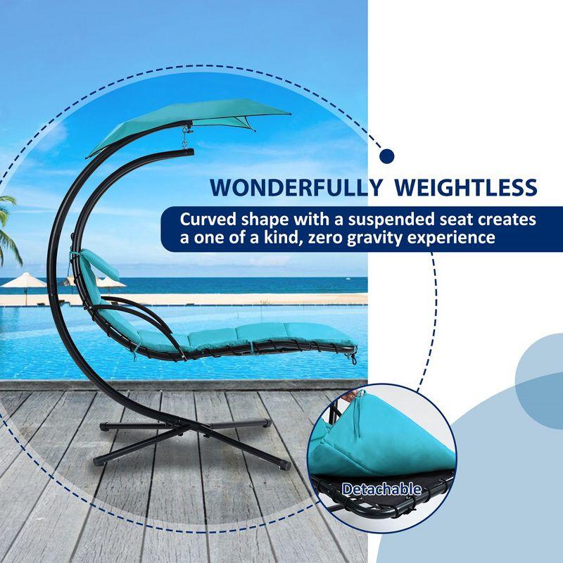 53.15"Hanging Chaise Lounger with Removable Canopy Hammock Chair with Stand,Blue
