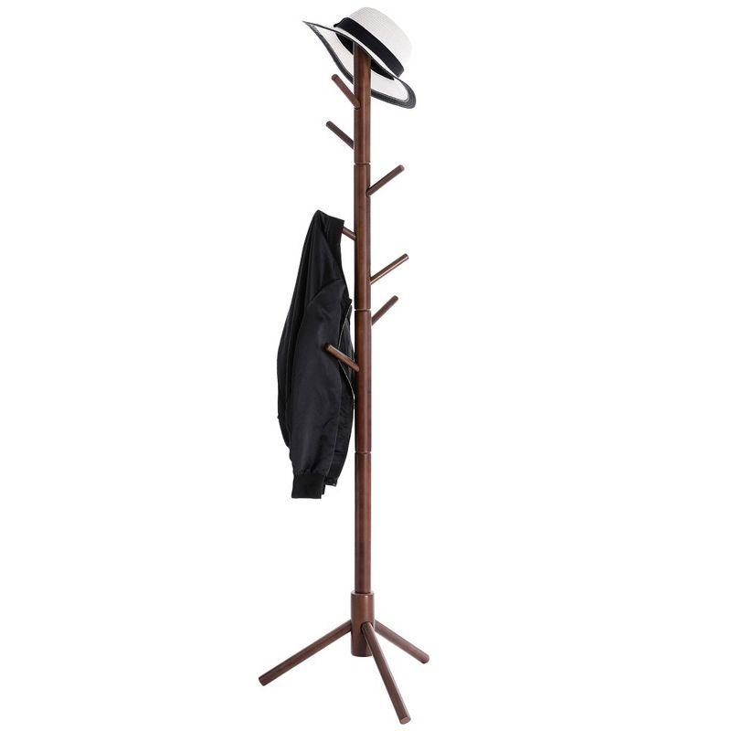 VASAGLE 8 Hooks Solid Wood Coat Rack Free Standing Coat Rack Tree-Shaped Coat Rack Dark Walnut