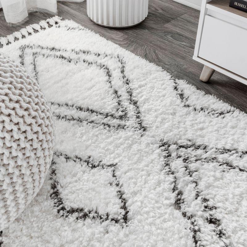 2'x8' Beni Moroccan Style Diamond Shag Area Rug, Ivory/Dark Gray - JONATHAN Y