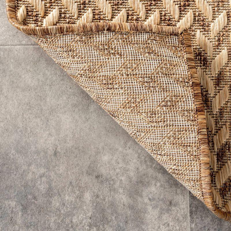 Elegant Beige Herringbone 4' x 6' Synthetic Indoor/Outdoor Rug