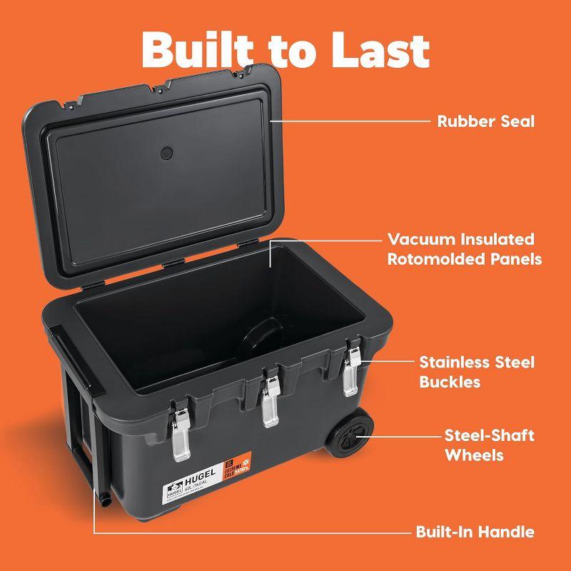 IRIS USA HUGEL 64 QT Cooler Box Insulated, Hard Cooler, Vacuum-Insulated Panels Durable Portable Ice Chest with Built-in Handle and Wheels, Black