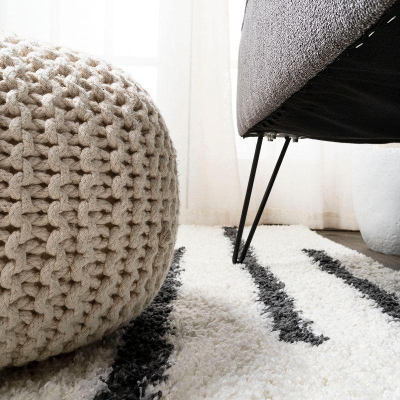 2'x10' Alaro Berber Stripe Shag Runner Rug, White - JONATHAN Y