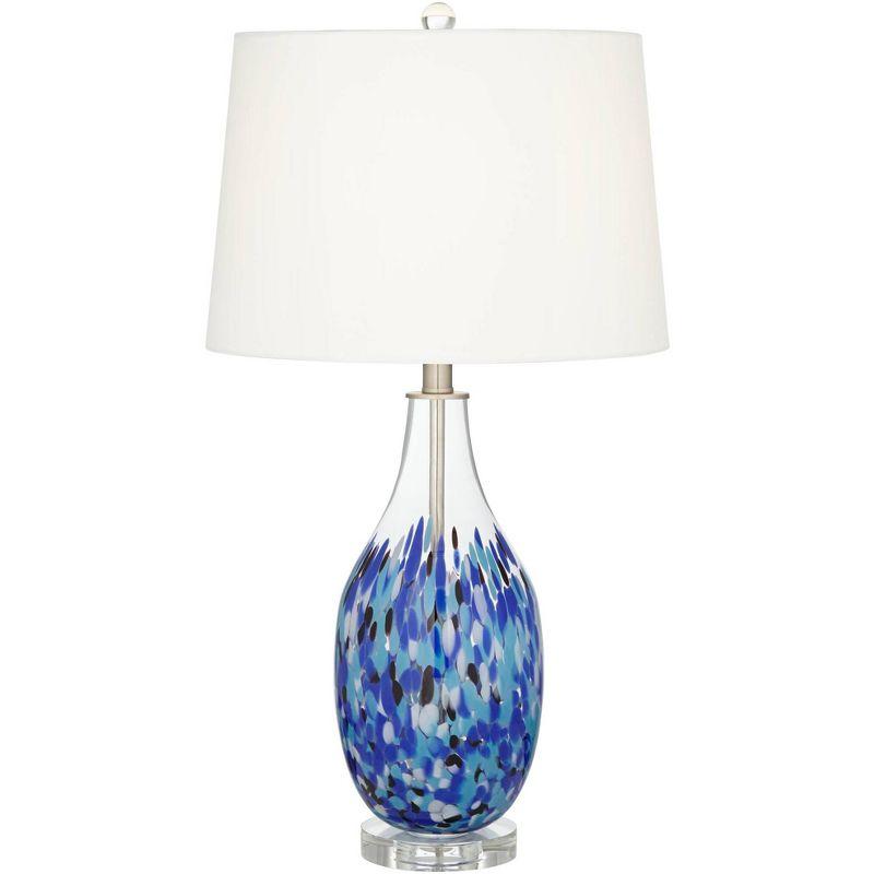 360 Lighting Marnie Modern Coastal Table Lamp 28" Tall Blue Art Glass White Fabric Drum Shade for Bedroom Living Room Bedside Nightstand Office House