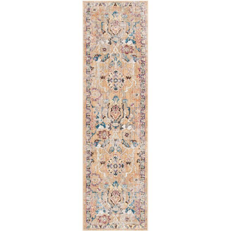 Camel and Blue Hand-Knotted Synthetic Runner Rug