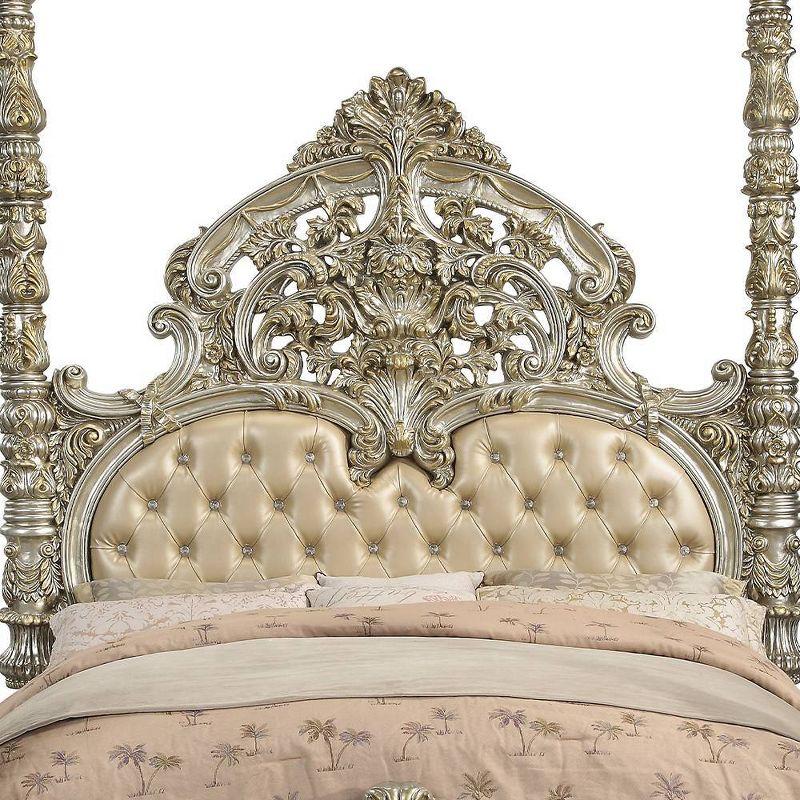 96" Eastern King Bed Danae Bed Synthetic Leather, Champagne and Gold Finish - Acme Furniture: Tufted, Camelback Headboard, Faux Leather