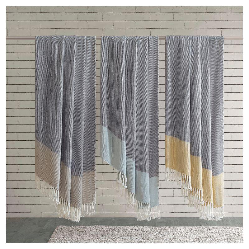 50"x60" Zoe Color Block Throw Blanket Blue: Urban Habitat, Fringe Detail, Machine Washable