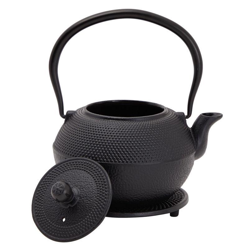 Juvale Black Cast Iron Teapot Tea Kettle Set with 2 Cups, Contemporary Trivet Dutch Hobnail, 1200 mL