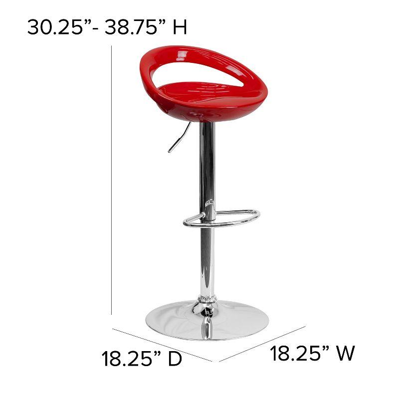 Flash Furniture Contemporary Red Plastic Adjustable Height Barstool with Rounded Cutout Back and Chrome Base