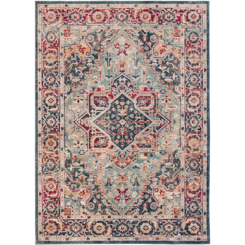 Merlot Navy Aqua Hand-Knotted Rectangular Area Rug 5'3" x 7'6"