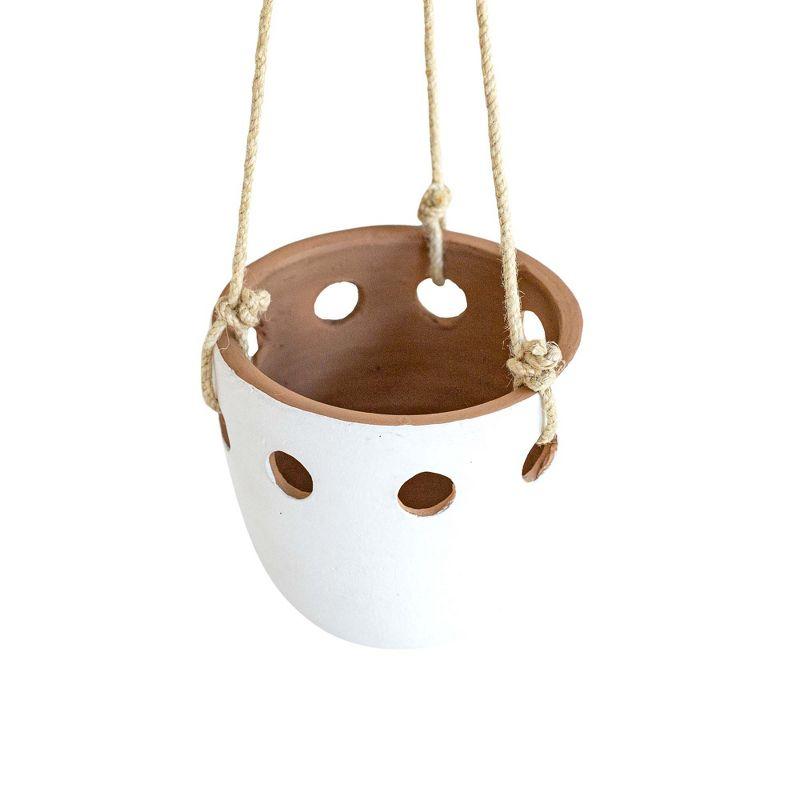 Round Cutout Hanging Planter White Terracotta & Jute by Foreside Home & Garden