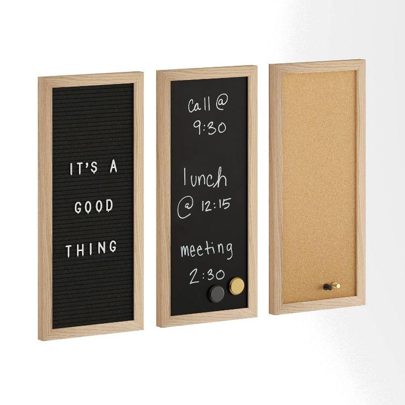 Light Natural Woodgrain Cork, Chalk, and Letter Board Set