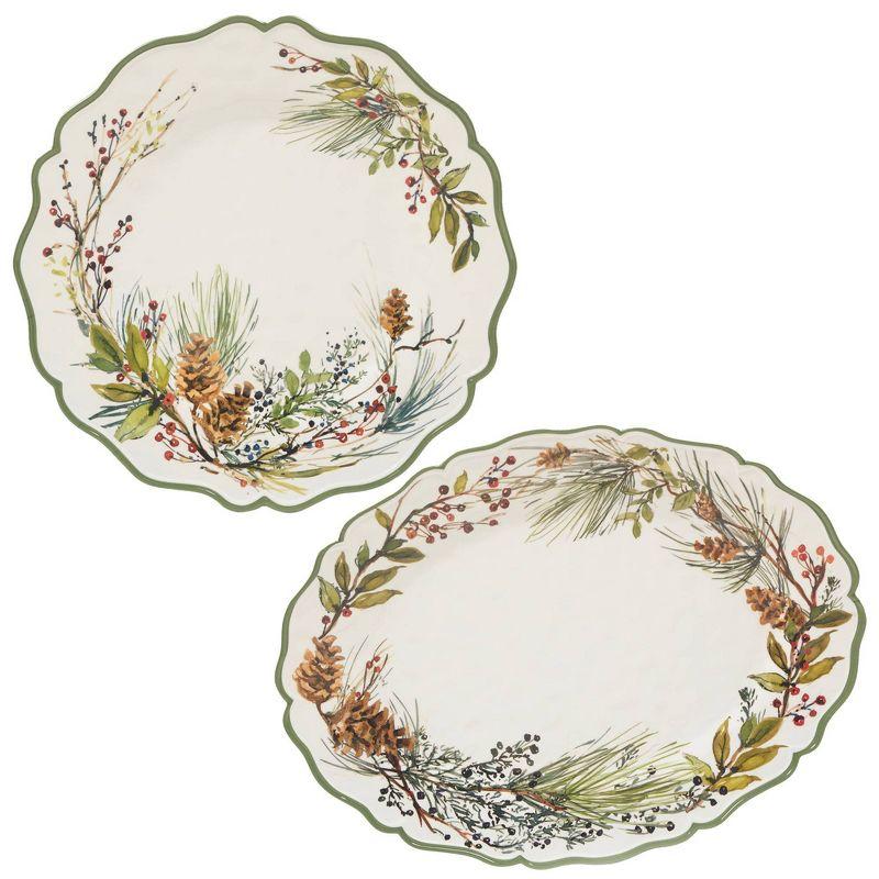 Winters Forest Melamine 2pc Platter Set - round 14" Oval 18" x 13.5 (Set of 2)