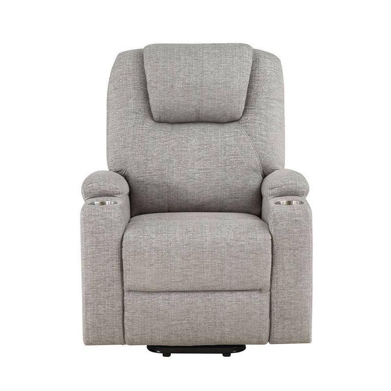 Gray Leather Power Lift Recliner with Wood Frame