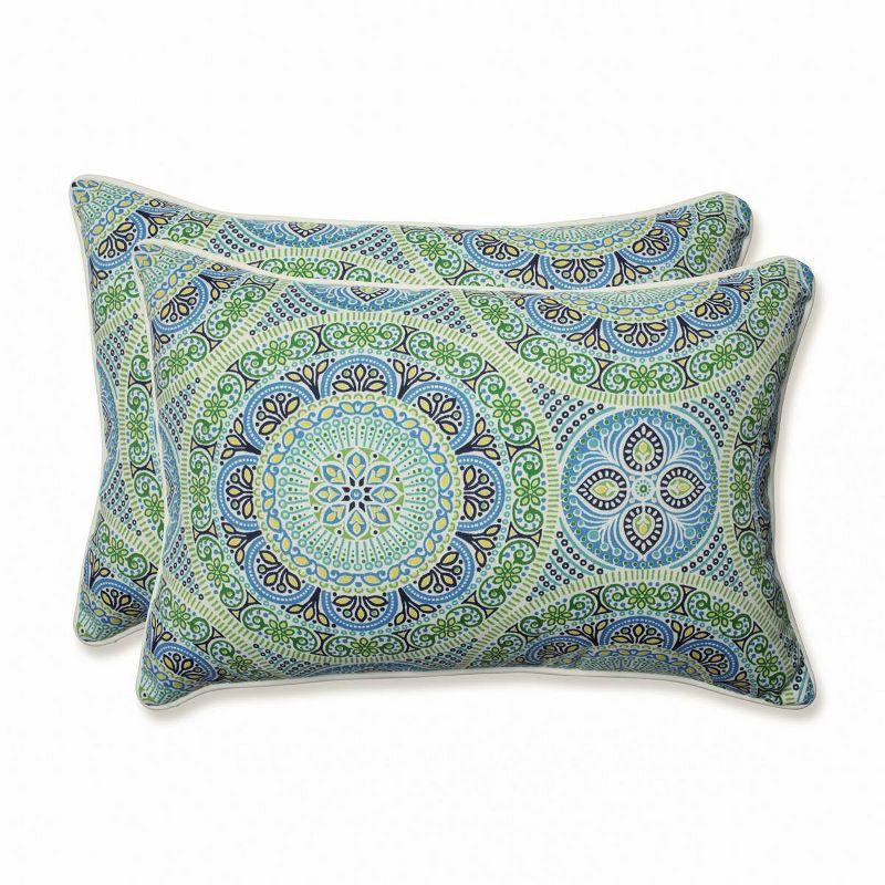 Delancey Blue and Green Rectangular Outdoor Throw Pillow Set