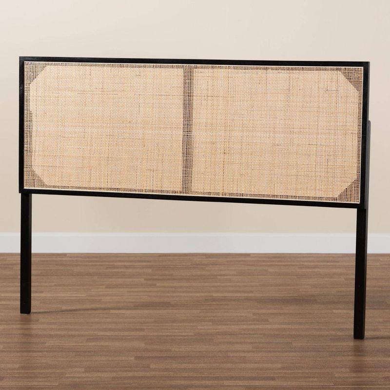 bali & pari Queen Aurelia Bayur Wood & Rattan Headboard Black/Natural: Bohemian Design, Wall/Bed Frame Mount