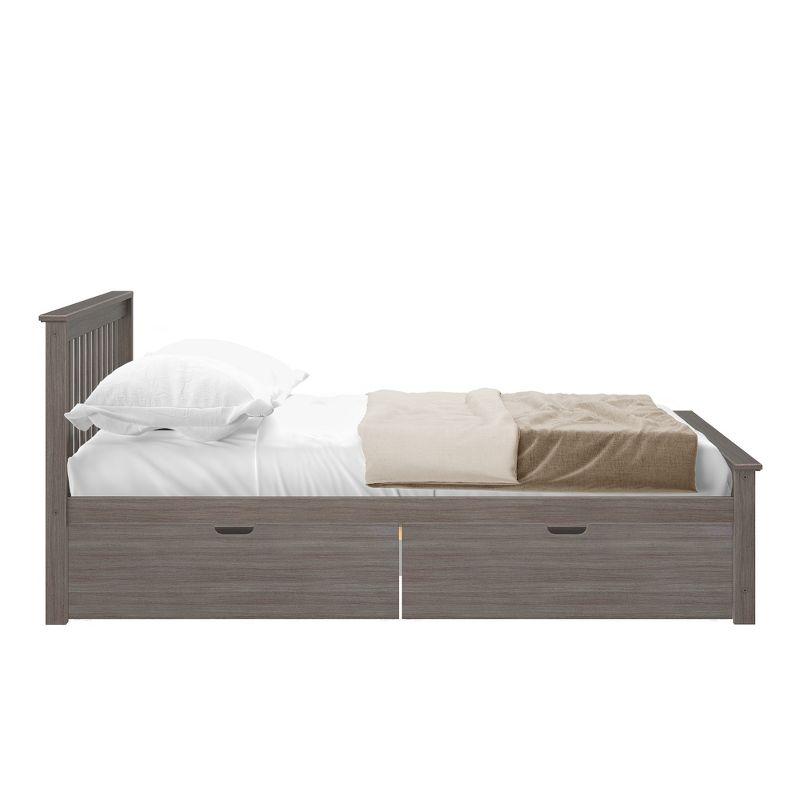 Gray Pine Queen Bed Frame with Headboard and Storage Drawers