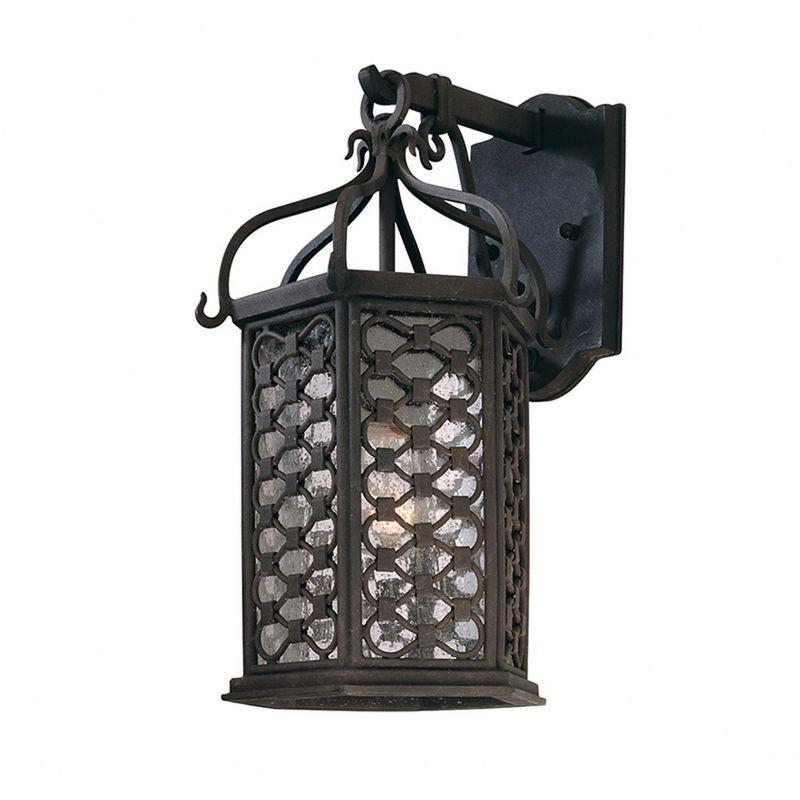 Old Iron Black Outdoor Wall Sconce with Clear Seeded Glass