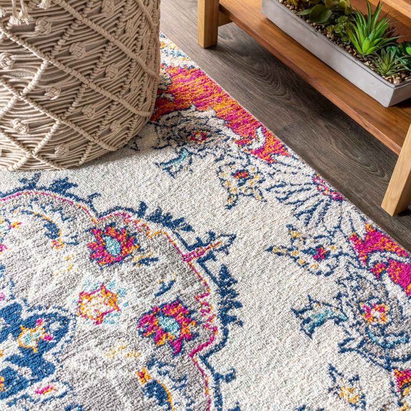 Reversible Medallion Blue and Coral 4' x 6' Synthetic Area Rug